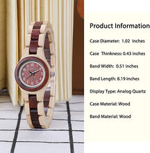 Load image into Gallery viewer, BEWELL Wood Watch Women Analog Quartz Handmade Lightweight Dress Wristwatches with Small Dial
