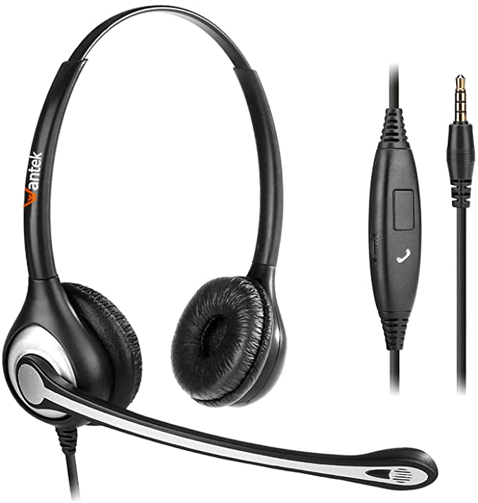 Wantek Cell Phone Headset with Microphone Noise Cancelling, Wired 3.5mm Computer Headphone for iPhone Samsung Android PC Laptop Tablet Skype Call Center Home Office, Ultra Comfort(F602J35)