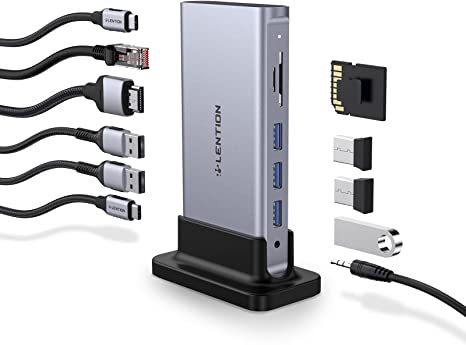 LENTION USB C Docking Station with 4K 60Hz HDMI, 100W PD, Gigabit Ethernet, Card Reader, USB 3.0, Aux Adapter for New MacBook Pro/Mac Air/Surface, More, Stable Driver Certified (CB-D54, Space Gray)