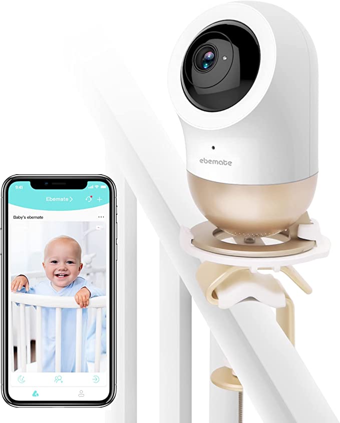 Ebemate 1080P Smart Baby Monitor Camera,AI Integrated Video Baby Monitor with HD Video & Audio Night Vision,Soft Night Light,Temperature & Humidity Sensors and Two-Way Audio Cam Baby Monitoring