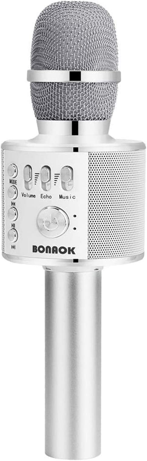 BONAOK Wireless Bluetooth Karaoke Microphone,3-in-1 Portable Handheld Karaoke Mic Speaker Machine Home Party Birthday for All Smartphones PC(Q37 Silver)