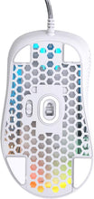 Load image into Gallery viewer, Pwnage Ultra Custom Wired Ergo - White Ultra Lightweight Honeycomb Design Gaming Mouse 3389 Sensor - PTFE Skates - 6 Buttons - Adjustable Weight Tuning 58G to 84G (Honeycomb Sides White)
