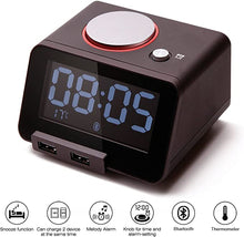 Load image into Gallery viewer, [Upgraded Version] Homtime Loud Alarm Clock for Bedrooms with Bluetooth Speaker for Heavy Sleepers, 2-Port Universal USB Charger, Large Dimmable LCD Screen, Thermometer, Snooze, Warranty û Black
