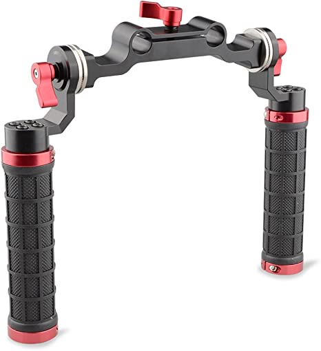 CAMVATE 15mm Rod & Soft Rubber Grip Shoulder Mount Rig with Rosette Standard Accessory for DSLR(Red,M6 Thread,31.8 mm)