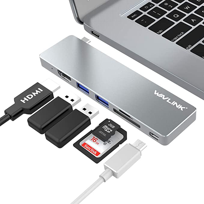 WAVLINK USB C Hub, 7-in-1 Type C Adapter with 4K HDMI, RJ45 Gigabit Ethernet, 2 USB 3.0, SD/TF Card Reader, 100W PD Mini Docking Station for MacBook Pro/Air and USB-C Windows Laptops