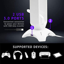 Load image into Gallery viewer, Tilted Nation RGB Gaming Headset Stand - 3 in 1 Headphone Stand with Mouse Bungee and 2 Port USB 3.0 Hub - The Ultimate Gaming Accessory - Dynamic RGB Headphone Holder with USB Charger - White
