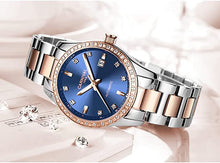 Load image into Gallery viewer, Women's Diamond Automatic Mechanical Rose Gold Stainless Steel Sapphire Waterproof Lady's Elegant Blue Watch
