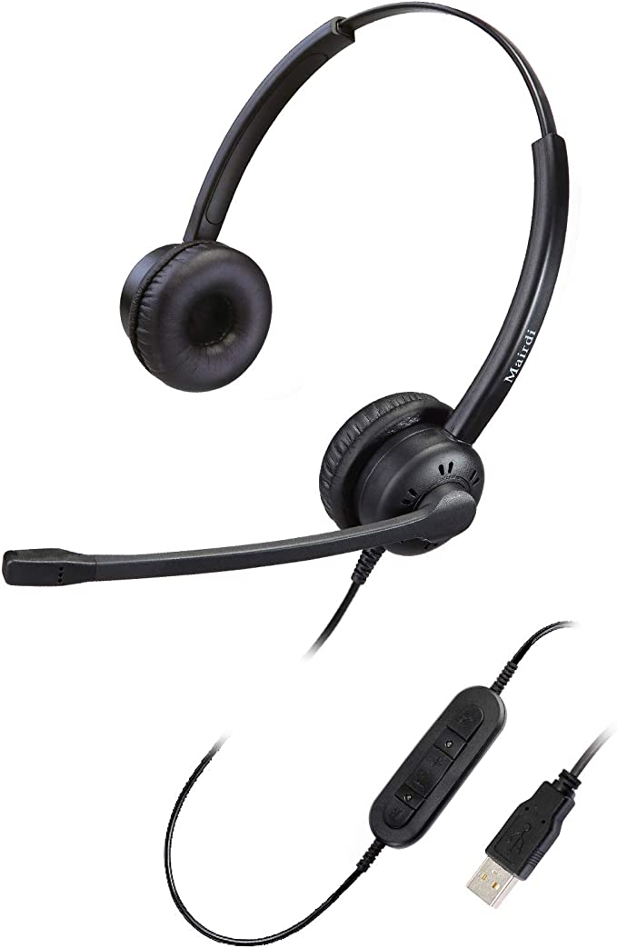 USB Headset with Microphone Noise Cancelling Binaural, Wired PC Headphone w/Mic Mute Volume Control for Office Business Phone Call Skype Chat Microsoft Teams Voice Recognition Speech Dictation