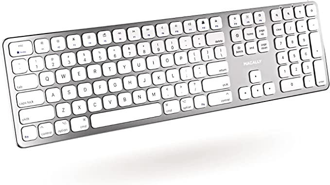 Macally Bluetooth Wireless Keyboard for Mac - Compatible Apple Keyboard Wireless for iMac Mini/Pro, MacBook Pro/Air, iPad, iPhone - Slim Full Size Metal Frame Bluetooth Keyboard for Mac - Silver