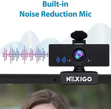 Load image into Gallery viewer, 1080P Web Camera, HD Webcam with Microphone, Software Control &amp; Privacy Cover, NexiGo N60 USB Computer Camera, 110-degree FOV, Plug and Play, for Zoom/Skype/Teams, Conferencing and Video Calling
