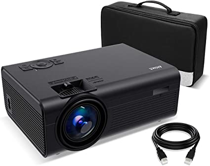 Living Enrichment Mini Projector, Built-in Dual Speaker and Full HD 1080p Movie Video Projector, 50000 Hours Life LED, Compatible with TV Stick, Video Games, HDMI, USB, TF, VGA, AUX, AV Black (LE-203)