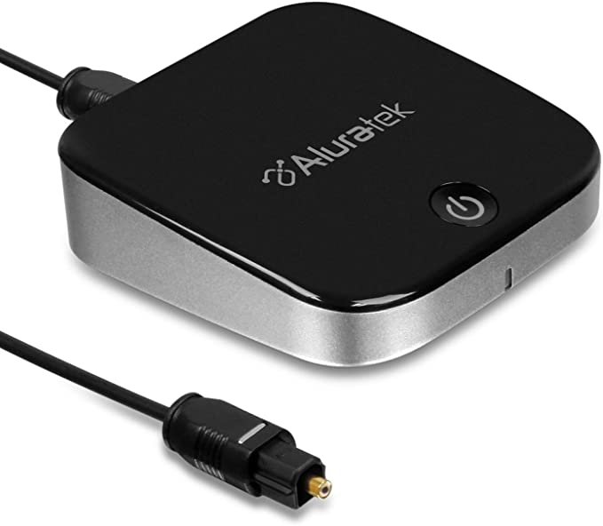 Aluratek ABC02F Bluetooth Audio Receiver and Transmitter, 2-in-1 Wireless 3.5mm, AUX, Optical Audio Adapter, Pairing with 2 Bluetooth Headphones Simultaneously in Transmitter Mode