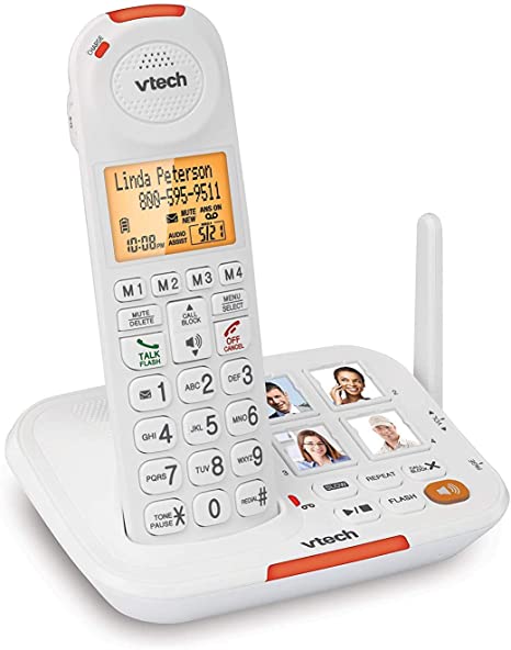 VTech SN5127 Amplified Cordless Senior Phone with Answering Machine, Call Blocking, 90dB Extra-loud Visual Ringer, One-touch Audio Assist on Handset up to 50dB, Big Buttons and Large Display