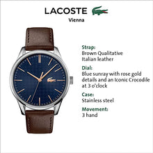 Load image into Gallery viewer, Lacoste Men&#39;s Vienna Stainless Steel Quartz Watch with Leather Calfskin Strap, Brown, 20 (Model: 2011046)
