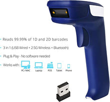 Load image into Gallery viewer, ScanAvenger 1D and 2D Portable Wireless Bluetooth Barcode Scanner: 3-in-1 - Cordless, Rechargeable Scan Gun for Inventory Management - Wireless, Handheld, USB Bar Code/QR Code Reader - Hand Scanner
