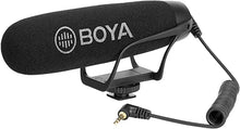 Load image into Gallery viewer, BOYA BY-BM2021 Electrit Super-Cardioid Directional Condenser Shotgun Video Microphone for Video and Interview Work with iPhone Smartphone Nikon Canon Sony DSLR Camera, Camcorder
