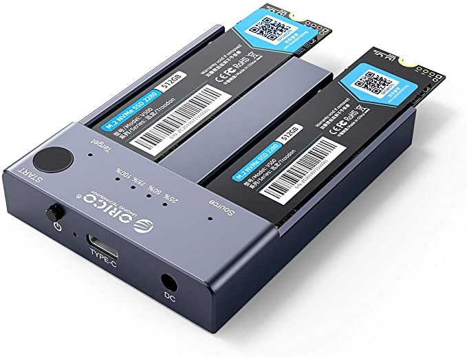 Dual-Bay NVME Docking Station, ORICO Tool-Free USB C to NVME SSD Enclosure for M Key PCIe 2242 2260 2280 22110 M.2 SSDs, Support Offline Clone Duplicator Function Up to 10Gbps(SSD NOT Include)-M2P2