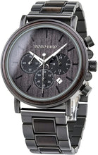 Load image into Gallery viewer, Mens Wooden Watches Business Casual Wristwatches Stylish Ebony Wood &amp; Stainless Steel Combined Chronograph
