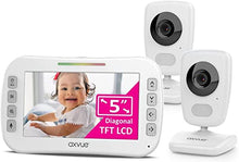 Load image into Gallery viewer, Video Baby Monitor 5&quot; High Resolution Screen, 2 HR Cam, Extra Long Range, Secure Wireless Technology, Built-in Auto Night Vision, Temperature Alert
