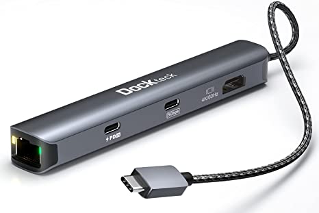 USB C Hub Multiport Adapter, Dockteck 6-in-1 USB C PD Ethernet Hub with 4K 60Hz HDMI, USB-C Data Port, 1Gbps Ethernet, 100W PD, 2 USB 3.0 for MacBook Pro/Air, iPad Pro/Air/Mini 6, Surface Pro, XPS
