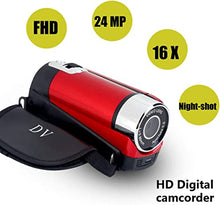 Load image into Gallery viewer, Handheld Video Camcorder 1080P FHD 16x Digital Zoom, Trabar DV Digital Camera with COMS Sensor, Built-in Speaker, 270 ° Rotary Screen, Video Camera(Red)
