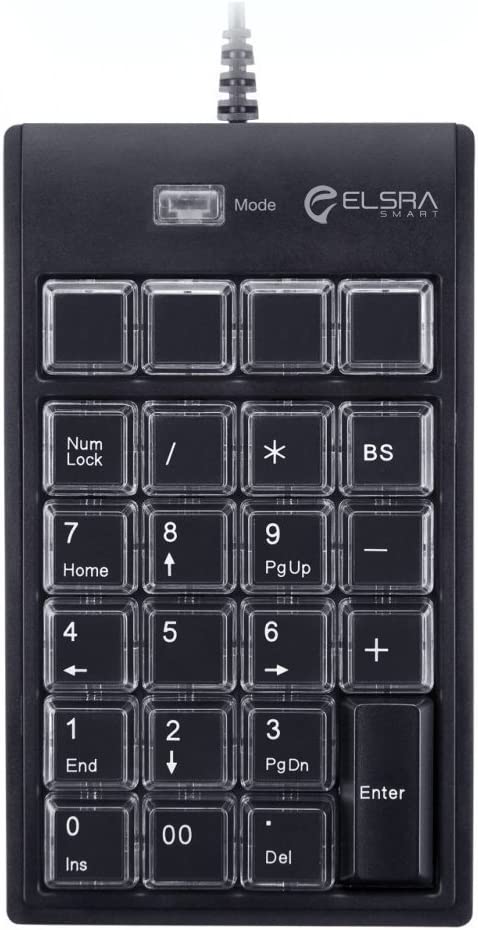 ELSRA USB Wired Programming Numeric Keypad ControlPad Black PK-2068(23 Key, 2-Level programmable, 2 USB Hub) for Windows