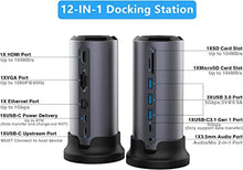 Load image into Gallery viewer, USB C Docking Station, 12 in 1 USB C hub, with Detachable Base, 3 USB 3.0 Ports, 4K HDMI, SD / TF Card Reader, VGA, 1 Gbps Ethernet, PD 87W Fast Charging Port, Compatible with MacBook Pro etc.
