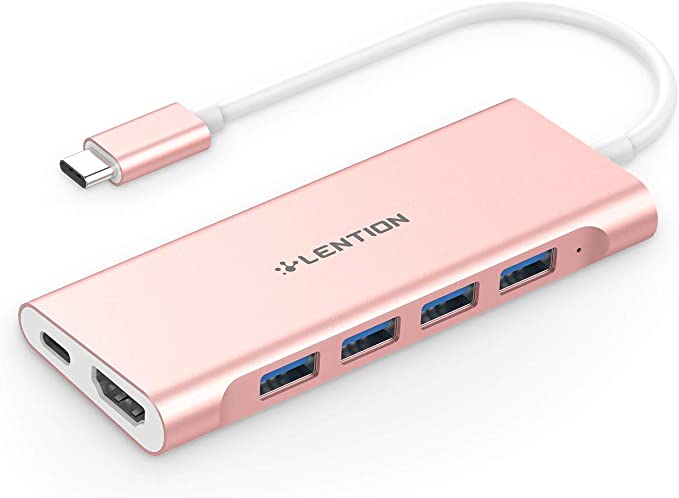 LENTION USB-C Multi-Port Hub with 4K HDMI Output, 4 USB 3.0, Type C Charging Compatible 2021-2016 MacBook Pro, New Mac Air & Surface, Chromebook, More, Stable Driver Adapter (CB-C35, Rose Gold)