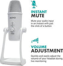 Load image into Gallery viewer, Movo UM700W White Desktop USB Microphone for Computer - Studio Mic with 4 Pickup Patterns - USB Gaming Microphone for PC, Mac, and Android - Best Microphone for Podcast Recording and Streaming Setup
