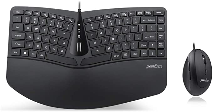 Perixx PERIDUO-406, Wired Mini Ergonomic Split Keyboard and Vertical Mouse Combo - Adjustable Palm Rest - Tilt Scroll Wheel - Membrane Low Profile Keys - Numeric Keypad not Included, US English Layout