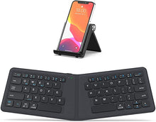 Load image into Gallery viewer, iClever Foldable Bluetooth Keyboard, Wireless Portable Keyboard - Pocket Size Multi-Device Keyboard with Stander, Ultra Slim Leather Keyboard for iOS, Android, Windows, Tablet, iPhone, Laptops, Mac
