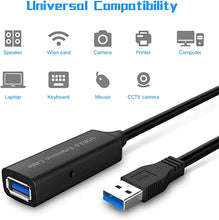 Load image into Gallery viewer, RSHTECH USB 3.0 Active Extension Cable 32 Feet with 5V 2A Power Adapter, USB 3.0 Extender Male to Female Cord with Built-in Signal Booster Chips for Xbox, PS4, USB Printer, Mouse, Keyboard, etc
