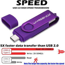 Load image into Gallery viewer, WANSENDA 3 in 1 USB 3.0/3.1 Flash Drive Type-C Type-A &amp; Micro USB Photo Stick for Android Devices/PC/Tablet/Mac(256GB, Purple)
