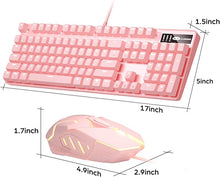 Load image into Gallery viewer, Pink Mechanical Gaming Keyboard and Mouse Combo Blue Switch 104 Keys White Backlit Keyboards, 7 Button Mouse Wired for Windows, Computer, Desktop, PC, Notebook, Laptop(Pink)
