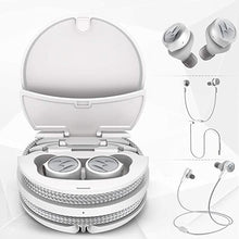 Load image into Gallery viewer, Motorola Tech 3-3-in-1 Smart True Wireless Headphones - Cordless Earbuds, Sport Wire, Audio Plug-in - IPX5, Built-in Microphone, Magnetic Charging Case with Cable Storage System - Platinum White
