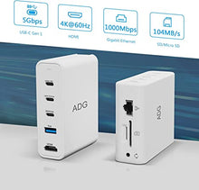 Load image into Gallery viewer, ADG 9-in-1 100W GaN Charger USB-C Docking Station, QC 3.0 PD USB-C Hub, Desktop Charging Station for MacBook/Pro/Air, Surface/Pro, Laptops(4 USB, 4K HDMI, Ethernet, Micro SD/SD, Audio&amp;Mic)
