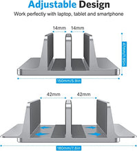 Load image into Gallery viewer, [Updated Dock Version] Vertical Laptop Stand, OMOTON Double Desktop Stand Holder with Adjustable Dock (Up to 17.3 inch), Fits All MacBook/Surface/Samsung/HP/Dell/Chrome Book (Grey)
