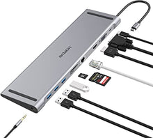 Load image into Gallery viewer, Docking Station, HOPDAY 10 in 1 Dual Display Laptop USB C Docking Station, USB C Hub Dock for MacBook &amp; Windows ( HDMI, VGA, PD 100W, Ethernet, SD/TF Card Reader, Audio, 3 USB Ports) (10 in 1)
