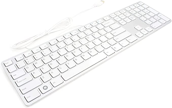 i-Rocks KR-6402 Wired Aluminum Ultra Slim Keyboard, Silent and Low Profile, Chicklet-Like Keys, Scissor-Structure Key Switches, Windows Office and Multimedia Keys, 2X USB Hub Ports – White