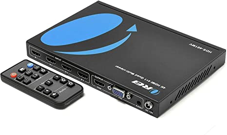 Orei Quad Multi HDMI Viewer 4 in 1 Out HDMI Switcher 4 Ports Seamless Switcher and IR Remote Support 4K @ 30Hz 1080P for PS4/PC/DVD/Security Camera, HDMI Switch VGA Output - HDS-401MV