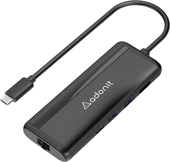 Adonit Nest 7-in-1 Hub USB-C Adapter Dongle, USB-C PD 100W, 4K 60Hz HDMI, 1000Mbps Ethernet, USB-A 3.0 Slim Design for MacBook Pro, MacBook Air, Matte Black