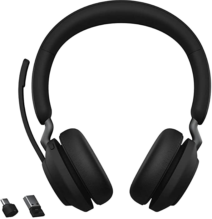 Jabra Evolve2 65 MS Wireless Headphones with Link380a, Stereo, Black – Wireless Bluetooth Headset for Calls and Music, 37 Hours of Battery Life, Passive Noise Cancelling Headphones