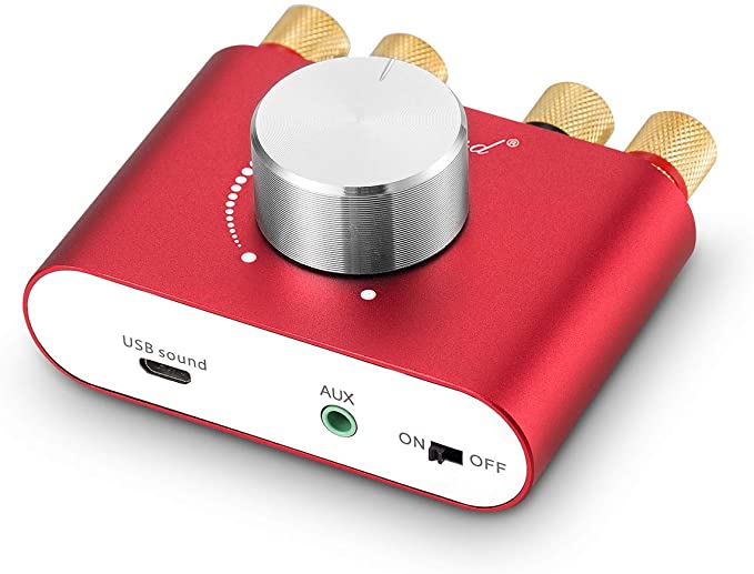 Nobsound Mini Bluetooth 5.0 Power Amplifier, Stereo Hi-Fi Digital Amp 2.0 Channel 50W?2 with AUX/USB/Bluetooth Input, Wireless Audio Receiver, PC Sound Card with Power Supply (Red)