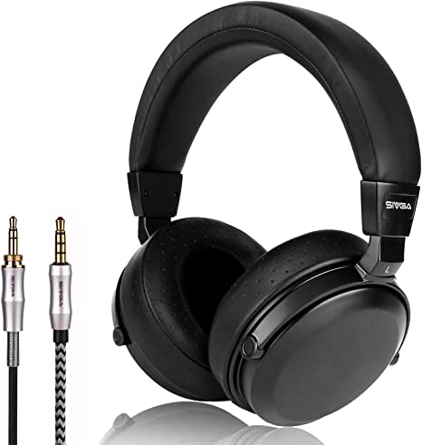 SIVGA SV002 Premium Wood Over-Ear Close Back Passive Noise Cancelling Stereo Headphones with Microphone, Soft Earmuffs Earphone with Leather Case (Black)
