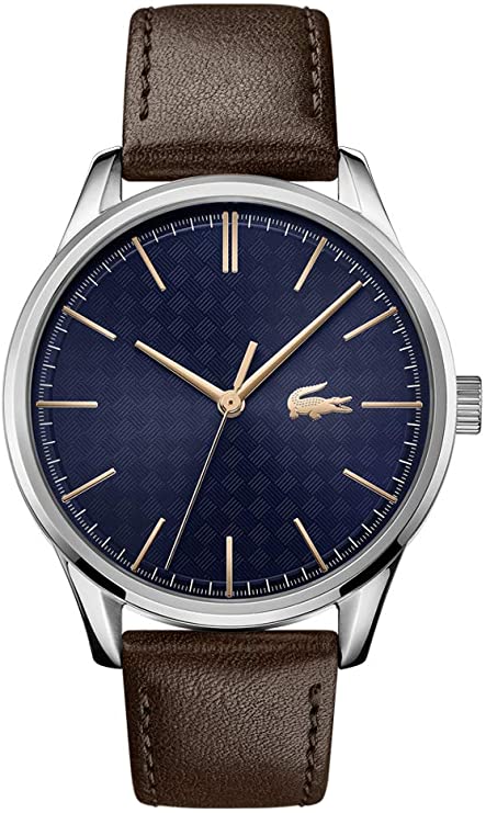 Lacoste Men's Vienna Stainless Steel Quartz Watch with Leather Calfskin Strap, Brown, 20 (Model: 2011046)