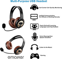 Load image into Gallery viewer, Emaiker Utra Comfort USB Headset with Noise Cancelling Microphone, Over Ear Stereo Computer Headphones with Mic fro PC Laptop for Dragon Dictation Teams Conference Office Work Skype Zoom Meeting Call
