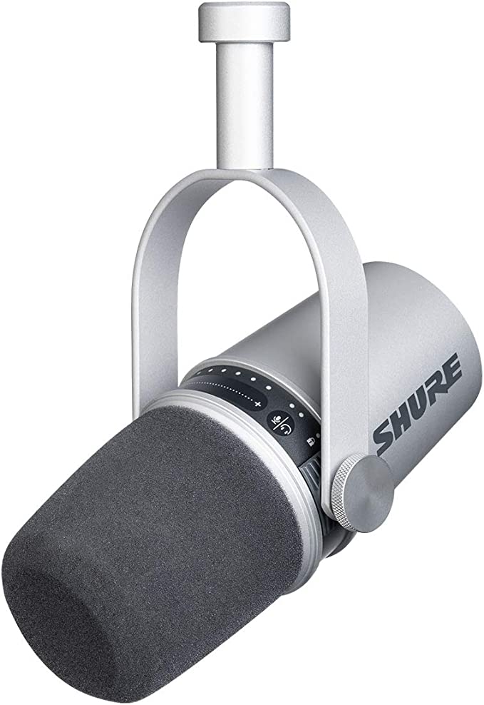 Shure MV7 USB Podcast Microphone for Podcasting, Recording, Live Streaming & Gaming, Built-in Headphone Output, All Metal USB/XLR Dynamic Mic, Voice-Isolating Technology, TeamSpeak Certified - Silver