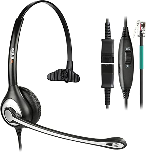 Wantek Corded Telephone Headset Mono w/Noise Canceling Mic + Quick Disconnect Compatible with ShoreTel Polycom Zultys NEC Aspire Dterm Nortel Norstar Meridian Siemens ROLM Landline Deskphones(600QS2)