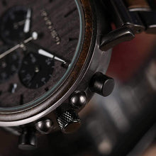 Load image into Gallery viewer, Mens Wooden Watches Business Casual Wristwatches Stylish Ebony Wood &amp; Stainless Steel Combined Chronograph
