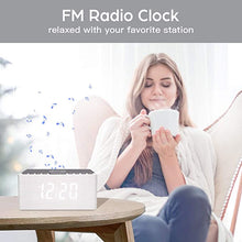 Load image into Gallery viewer, ANJANK Wooden Digital Alarm Clock FM Radio,10W Fast Wireless Charger Station for iPhone/Samsung Galaxy,5 Level Dimmer,USB Charging Port,2 Wake up Sounds,Bedrooms Sleep Timer,Wood LED Clock for Bedside
